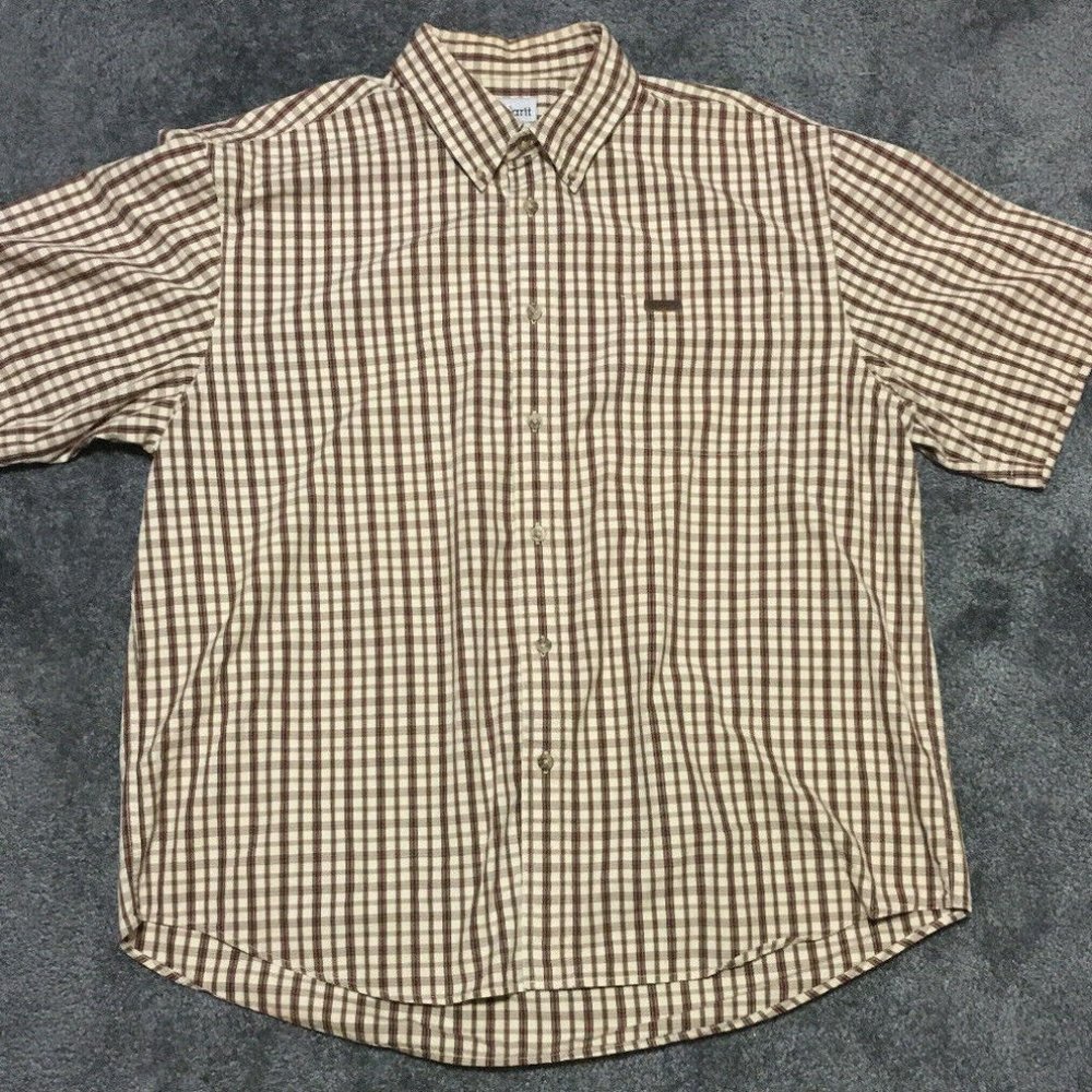 Carhartt Brown Plaid Mens XL Button Up Dress/Work Shirt